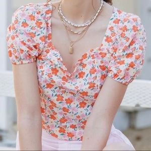 Orange Cosmos Floral Puff Sleeve
